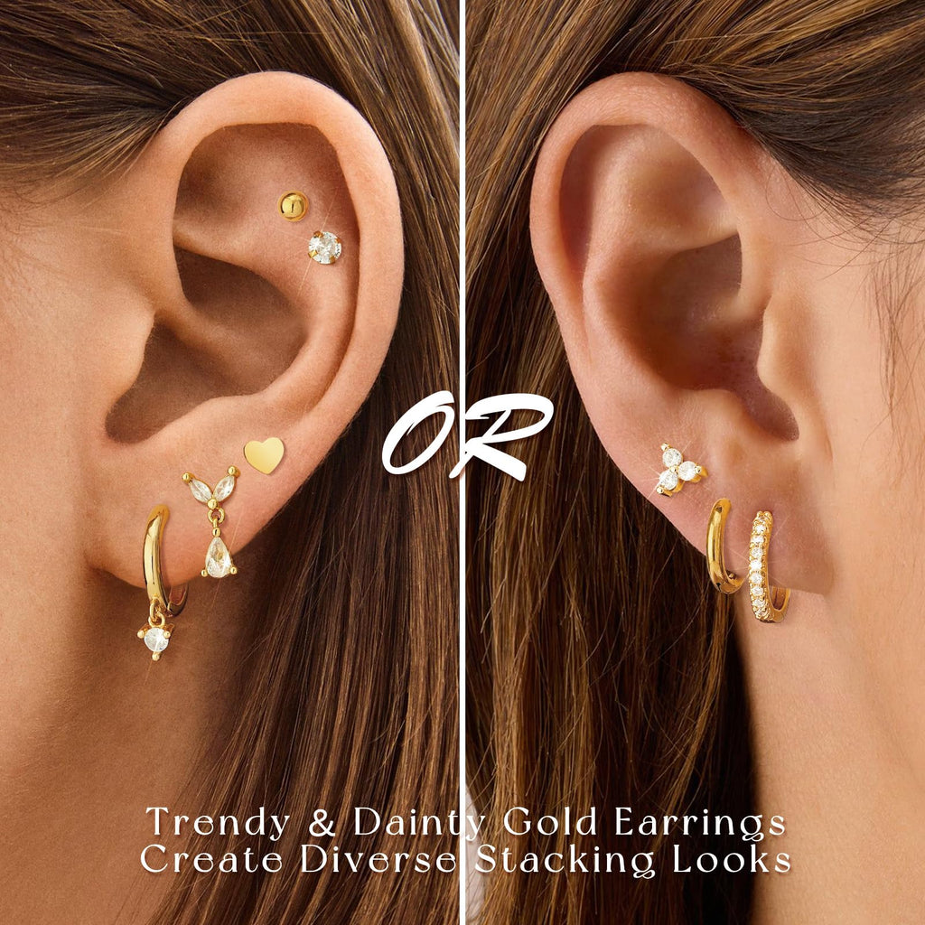 Adoyi 9 Pairs Gold Hoop Earrings Set for Womens Twisted Huggie Hoops Earrings 14K 18K Gold Plated for Girls Valentines Mother's Day Birthday Gifts Lightweight