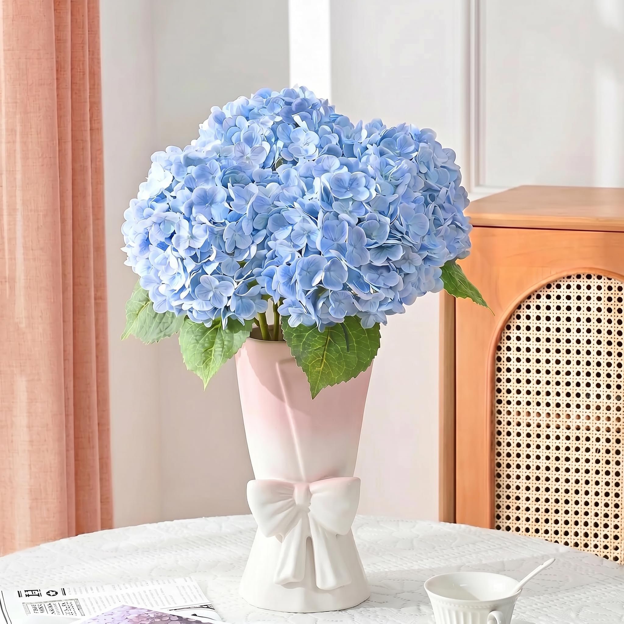 Relexome Beige Ceramic Bow Vase 9.64 in Unique Cute Modern Decorative Bouquet Flower Vases for Home Living Room Table Decor Women Girl Gifts