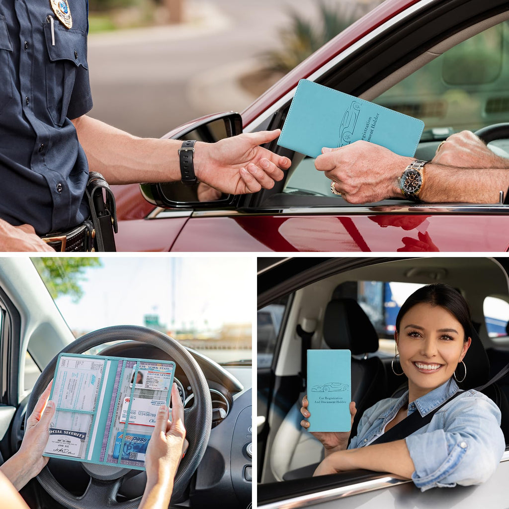 Car Registration and Insurance Card Holder for Women Men, Black Glove Box Paperwork Organizer with Magnetic Buckle for Easy Access and Protect Documents and Various Cards in Vehicle