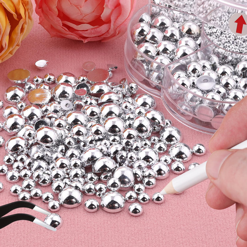 BELLEBOOST 5600pcs ABS Round Flat Back Beige Pearls Kit with Pickup Tools for Nail Art, Face, Body Decorations