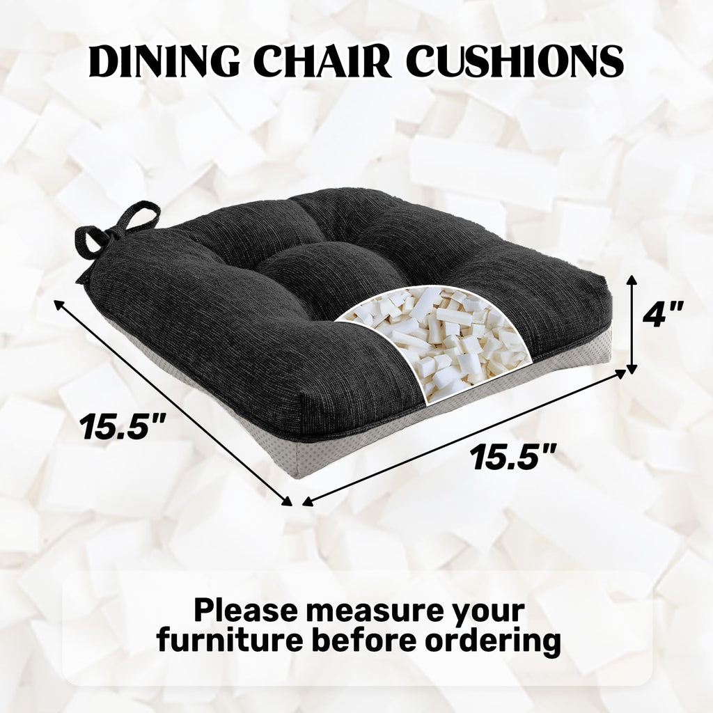puredown® Chair Cushions for Dining Chairs, Tufted Memory Foam Chair Pads with Non-Slip Backing, Kitchen Seat Cushions with Ties, Washable Seat Pad Set of 4, 15.5" x 15.5" x 4", Light Grey