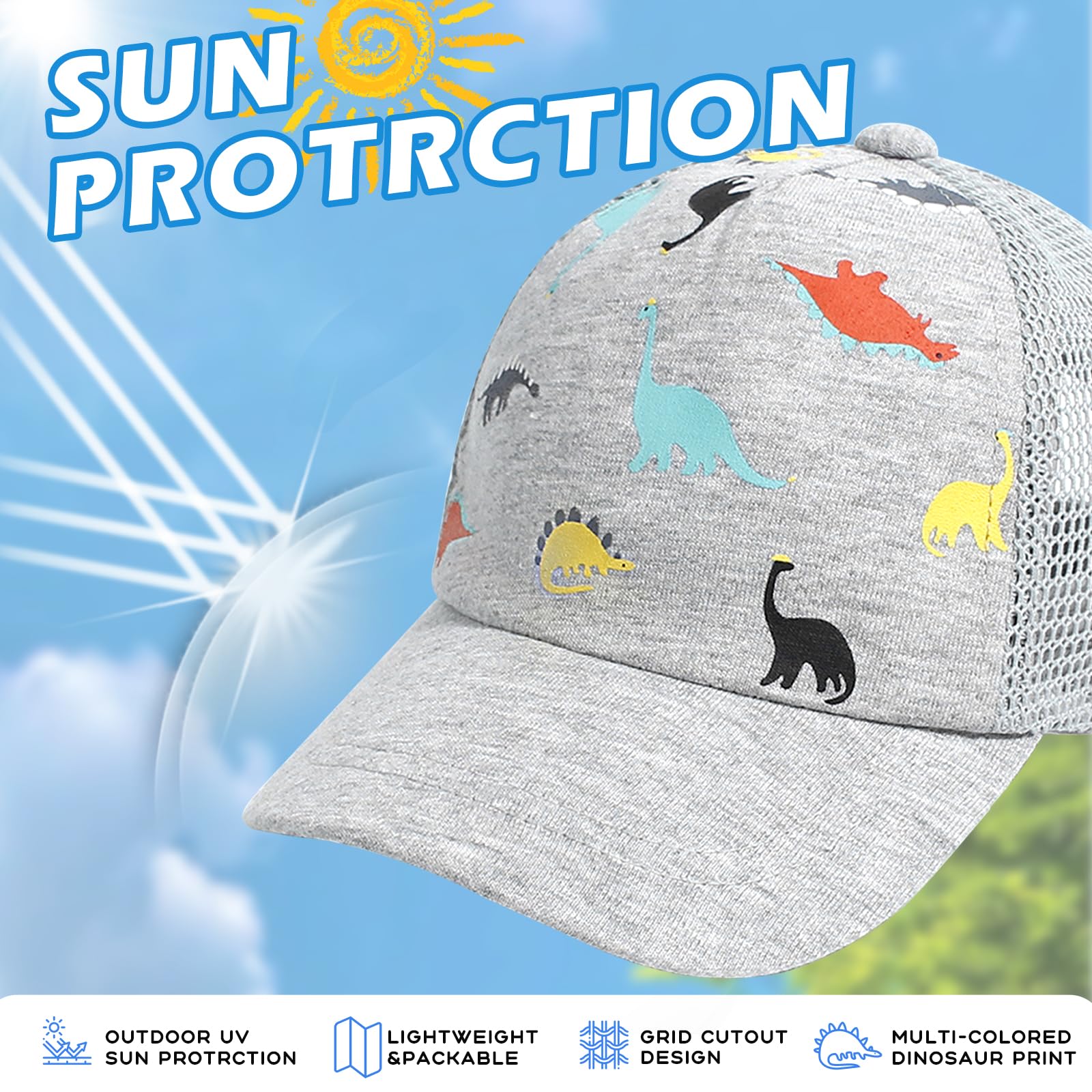 Duoyeree Toddler Baseball Cap Baby Cap Sun hat Print Dinosaur Pattern and Solid Color hat Kids boy Girl Age 0-8t