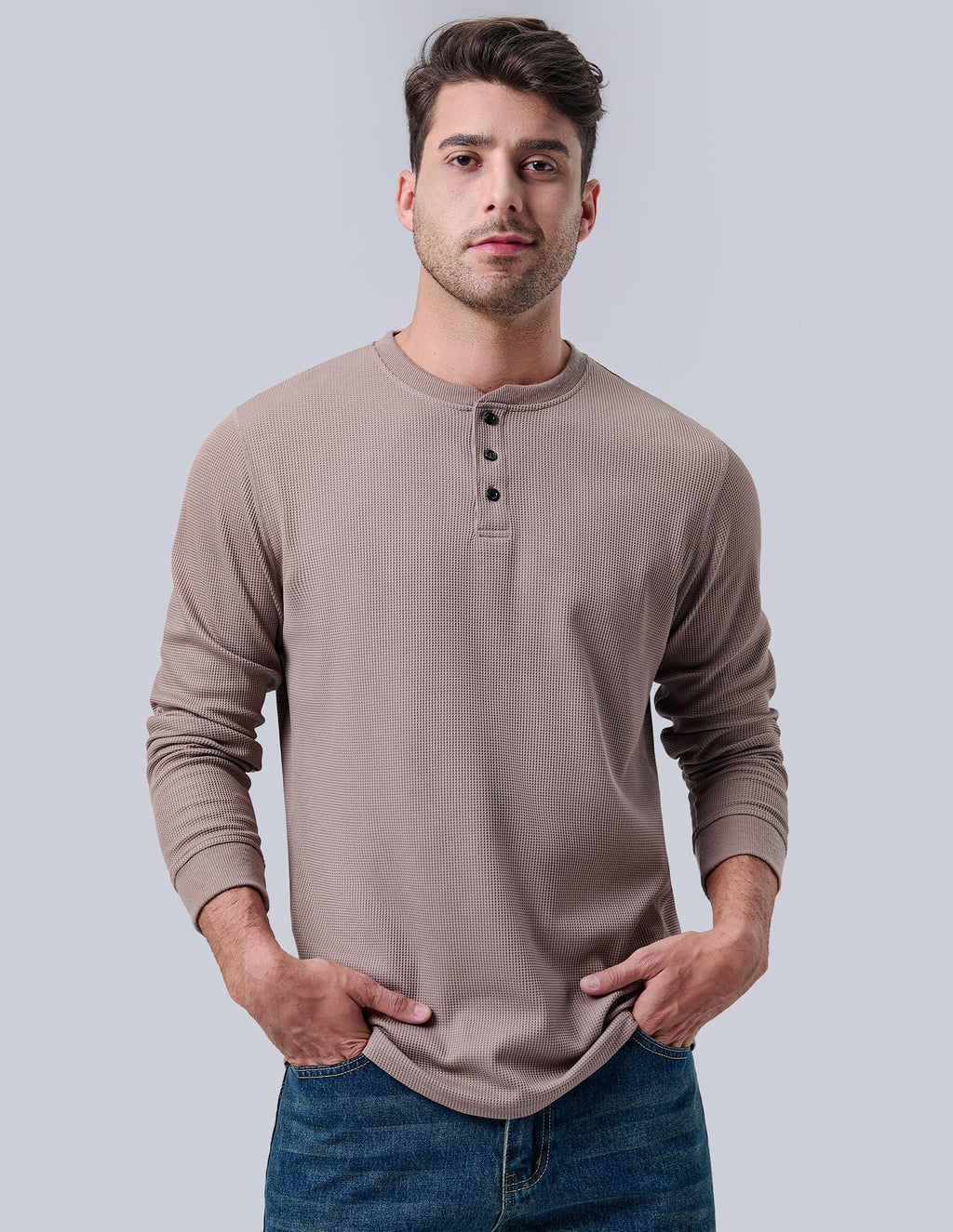 Liberty Pro 3 Pack Mens Waffle Henley Thermal Long Sleeve Shirts, Casual Fitted Fall Shirts for Men