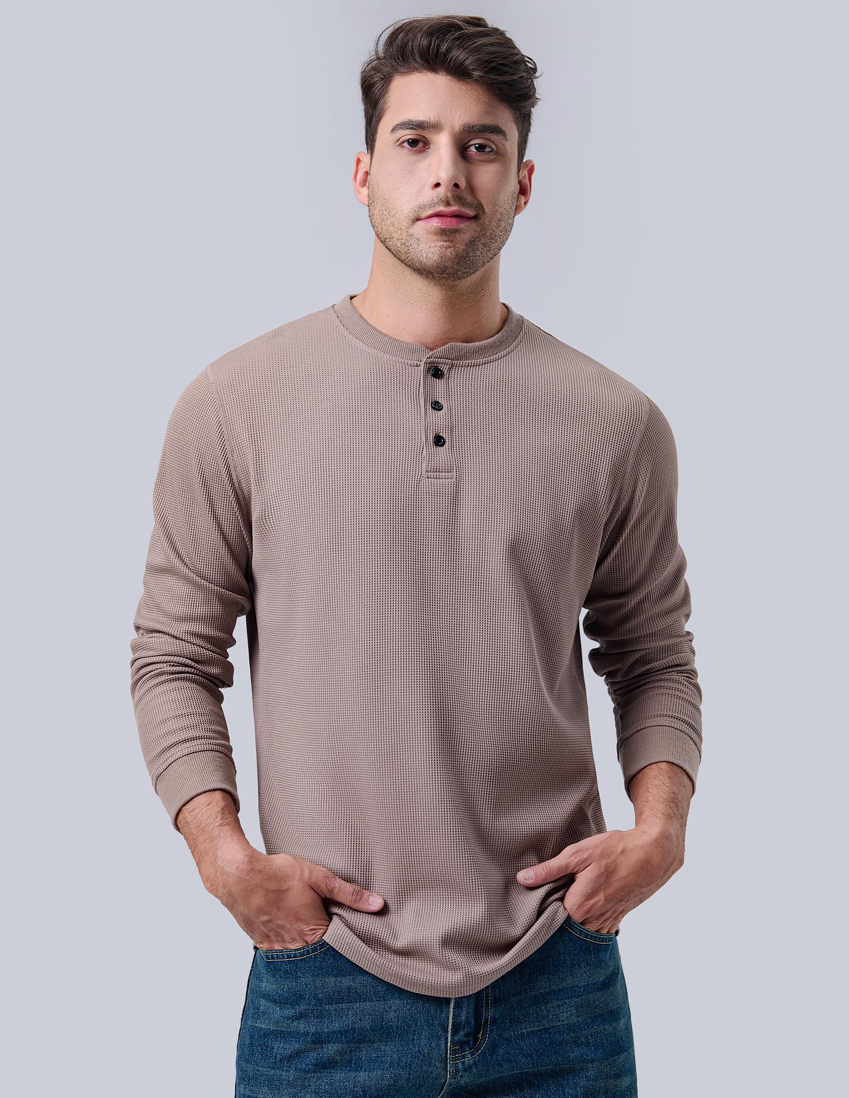 Liberty Pro 3 Pack Mens Waffle Henley Thermal Long Sleeve Shirts, Casual Fitted Fall Shirts for Men