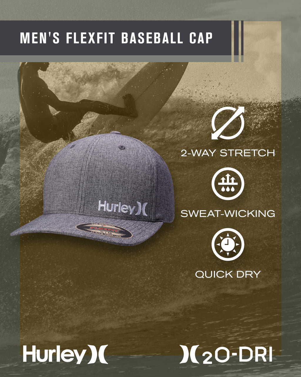 Hurley mens One & Only Corp Flexfit Perma Curve Bill Baseball Hat