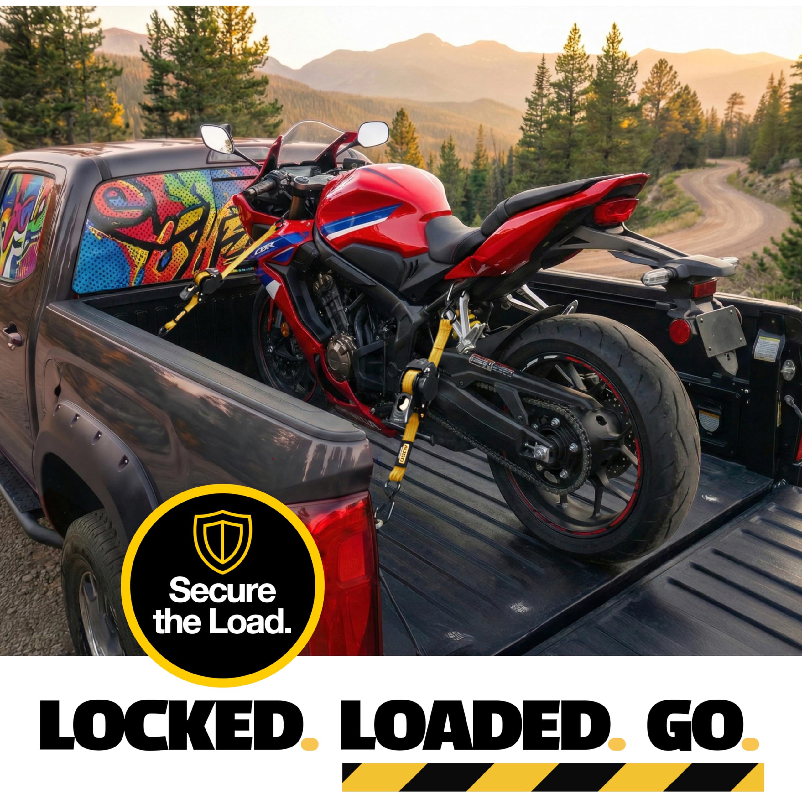 AUGO Retractable Ratchet Straps | 2 Heavy Duty Ratchet Straps Self Retractable Tie Downs with Soft Loops & Storage Bag for Motorcycle, Truck, Trailer, Cargo Van | 1200 Lb Break Strength 1” x 10’