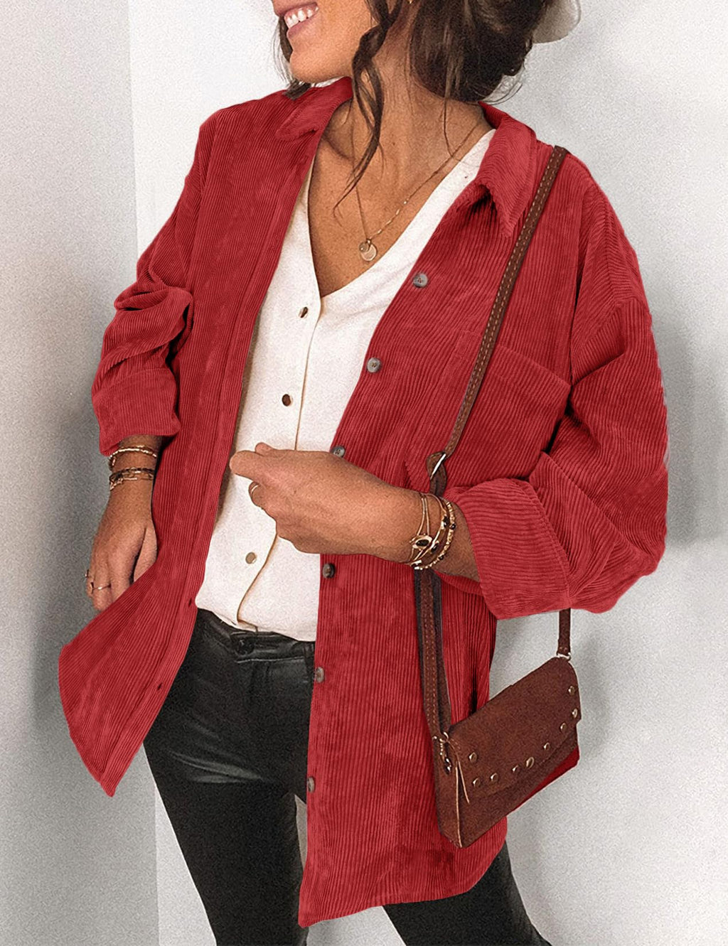Saslax Women's Corduroy Shirt Shacket Jacket