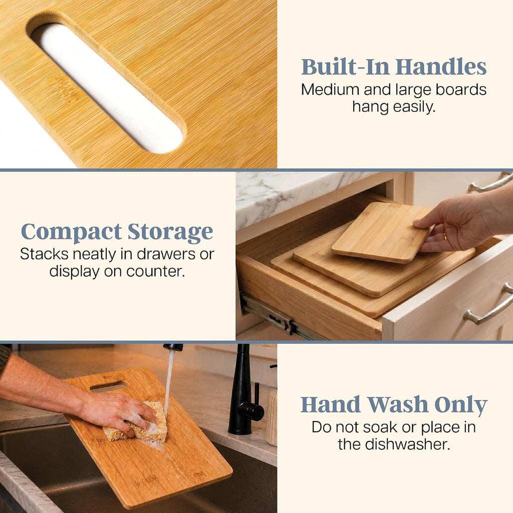 Totally Bamboo 3-Piece Bamboo Cutting Board Set, Wood Cutting Boards for Kitchen, Reversible Chopping Boards in Small, Medium, and Large Sizes