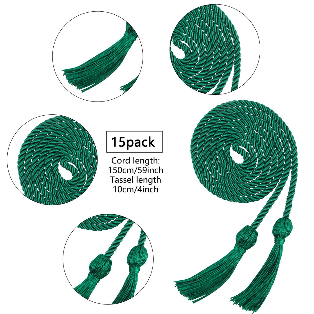 15 Pieces Graduation Honor Cord Braided Honor Cords with Tassels for Graduation Students (Black)