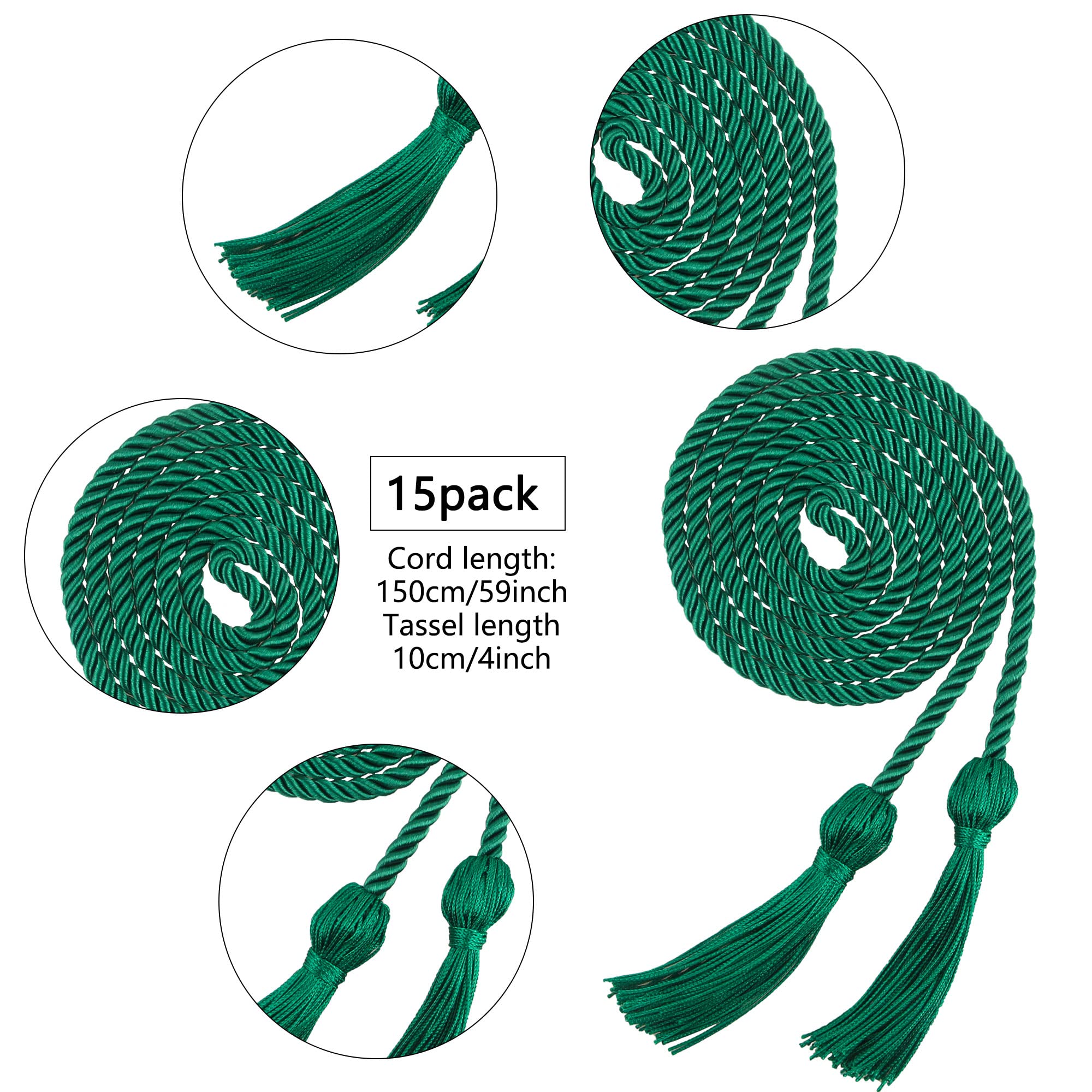 15 Pieces Graduation Honor Cord Braided Honor Cords with Tassels for Graduation Students (Black)