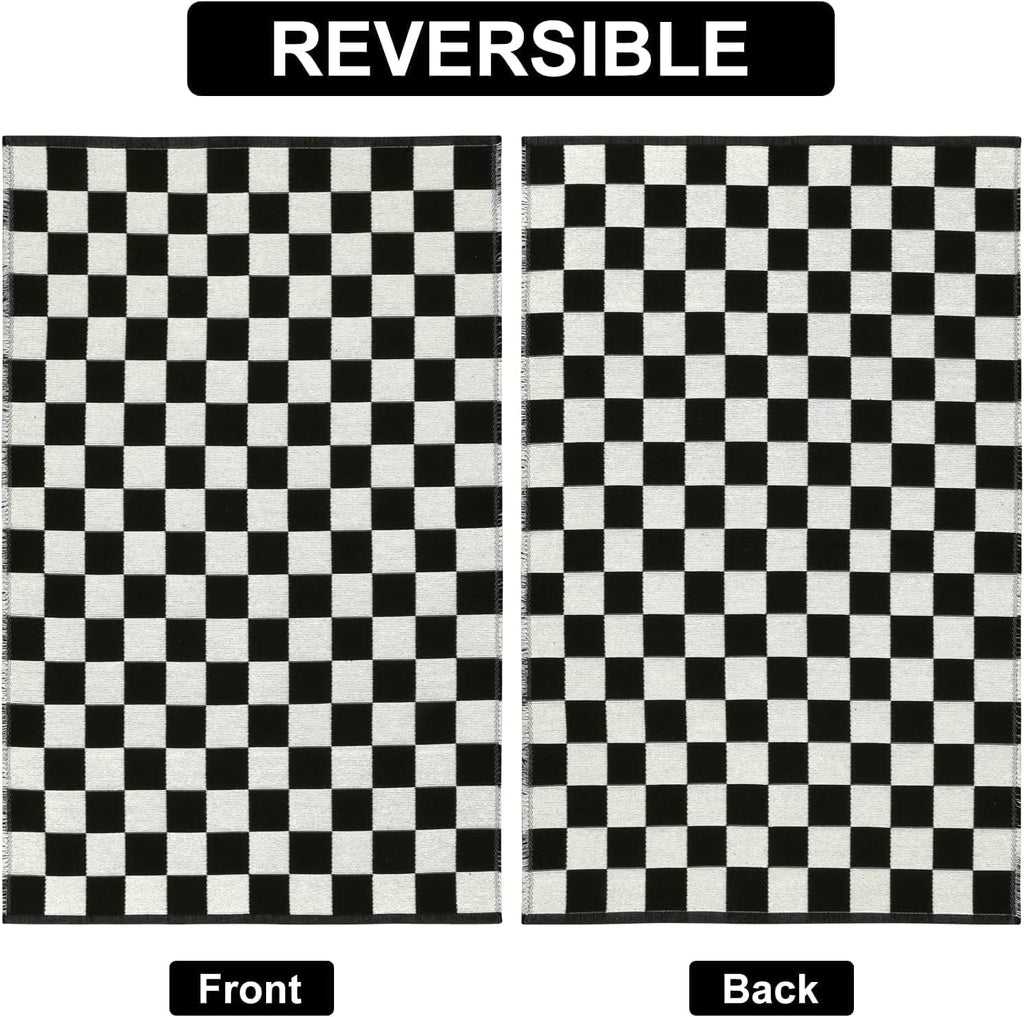 Seavish Checkered Rug, 2x3 Ft Black and White Moroccan Checkerboard Rug Washable Cotton Woven Washable Outdoor Rugs Reversible Floor Mat for Front Door Bedroom Entryway Kitchen Entryway