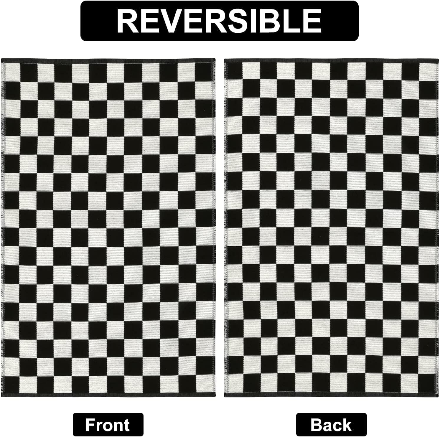Seavish Checkered Rug, 2x3 Ft Black and White Moroccan Checkerboard Rug Washable Cotton Woven Washable Outdoor Rugs Reversible Floor Mat for Front Door Bedroom Entryway Kitchen Entryway