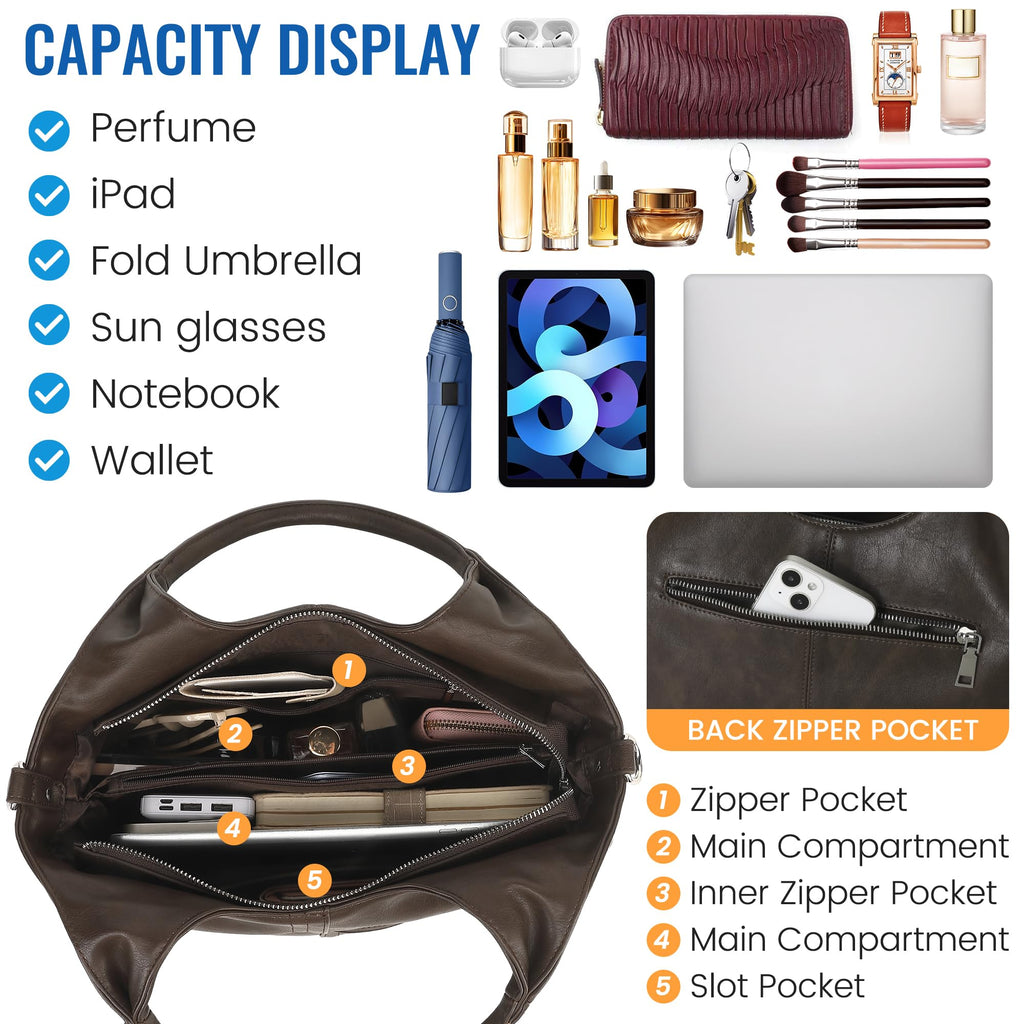 KOGTLA Medium Vegan Leather Purses for Women with Detachable Satchel Strap, Ladies Handbags, Tote Hobo Bags with Two-Handle