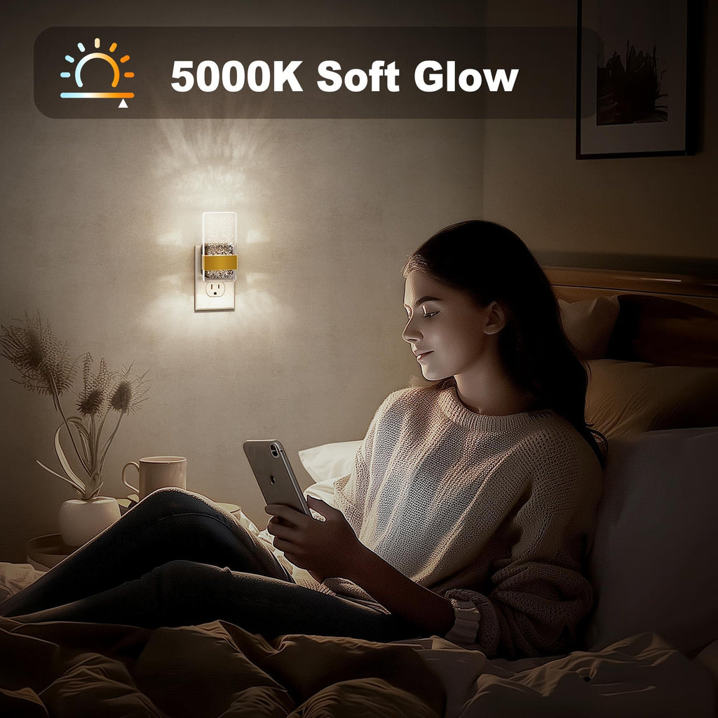 JandCase Night Lights Plug into Wall, Dusk to Dawn Sensor, 3000K Soft White LED, Acrylic Design, 0-100lm Adjustable Brightness, for Bedroom, Bathroom, Living Room, Hallway