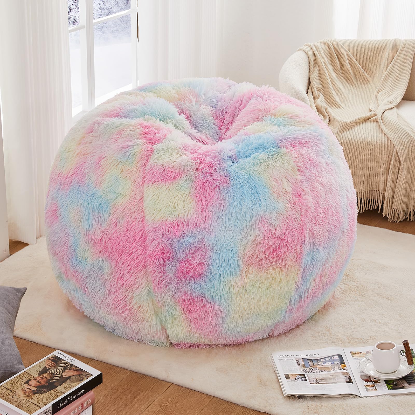 Sports Baseball Bean Bag Chair - Luxurious Bean Bag Chairs for Kids Teens Adults - Floor Sofa Couch with Filler - Plush BeanBag Furniture for Living Room Bedroom College Dorm - 32 Inch
