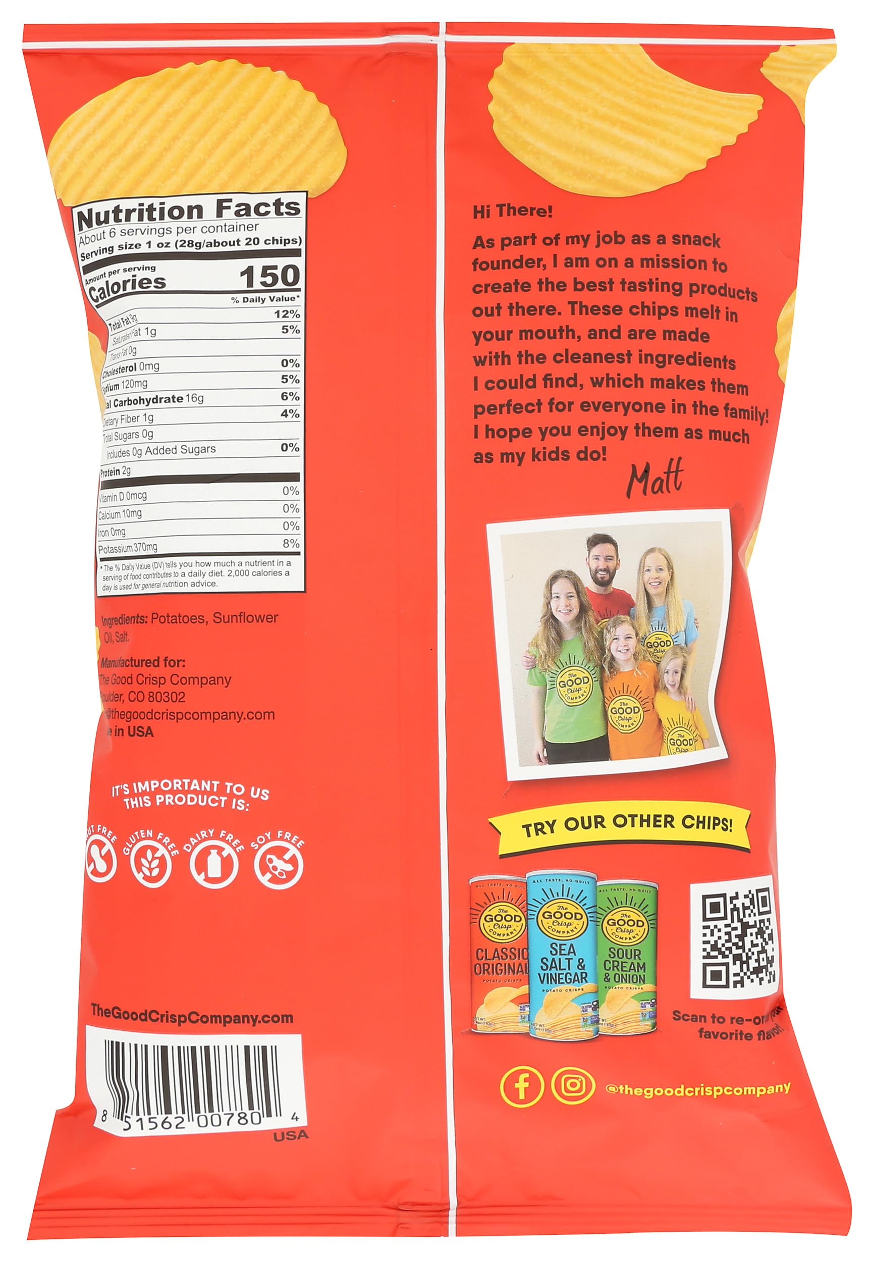 The Good Crisp Company, Chips Potato Crinkle Cut Sour Cream Cheddar, 5.5 Ounce