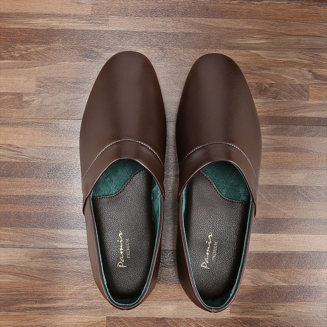 PAMIR Men's Opera Genuine Leather House Slippers | Full back slippers, 100% breathable leather, silent suede outsole, memory foam, hand turned, great gift for him