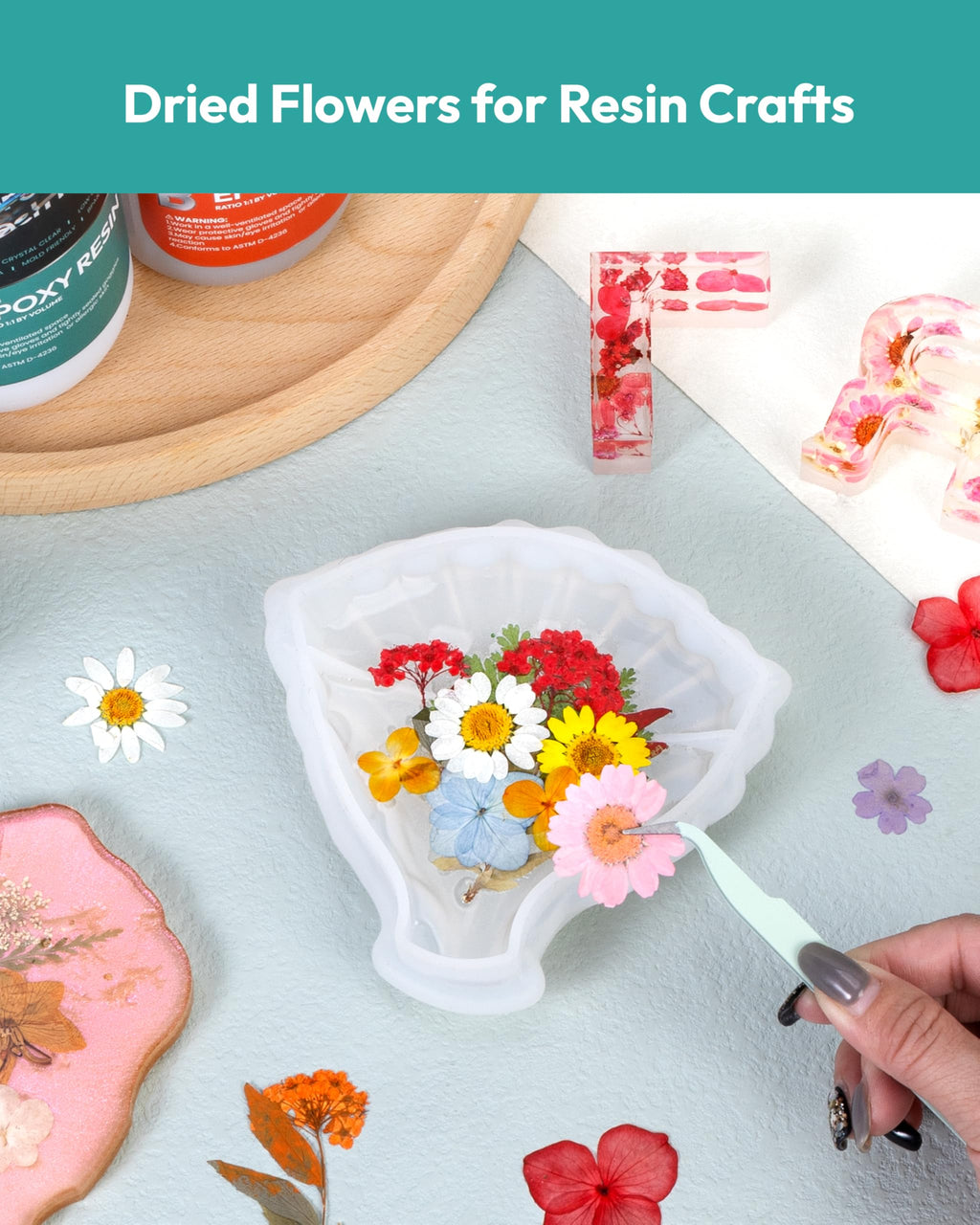 Dried Flowers, Resiners 58Pcs Pressed Flowers for Craft Pink Real Natural Dried Flowers Dry Leaves Kit for DIY Making Crafts Resin Soap Candle Scrapbook Supplies Card Making Jewelry