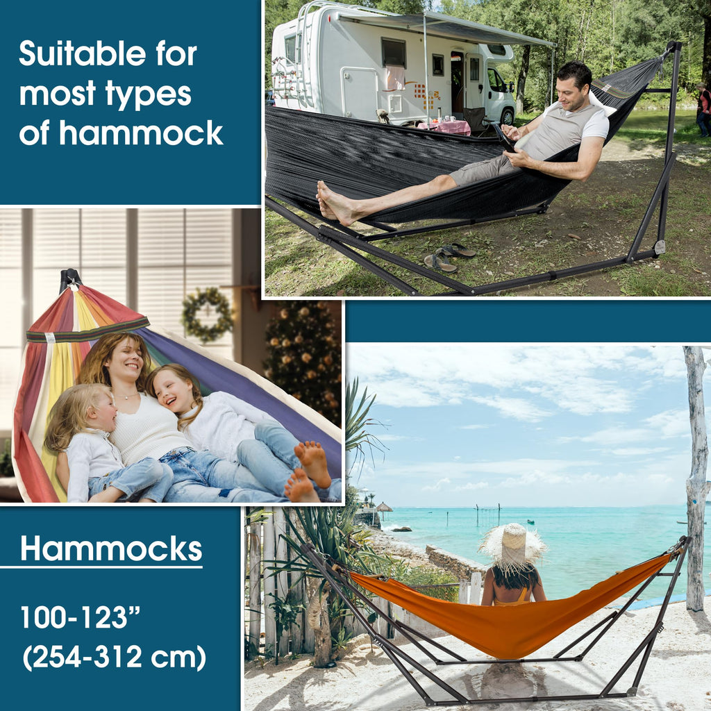 Tranquillo Unity Adjustable Hammock Stand, Hammocks Stands for The Garden, 800 lbs Capacity Steel Double Hammock Stand for 2 Persons, Premium Pre-Assembled Stand (Steel, Aegean)