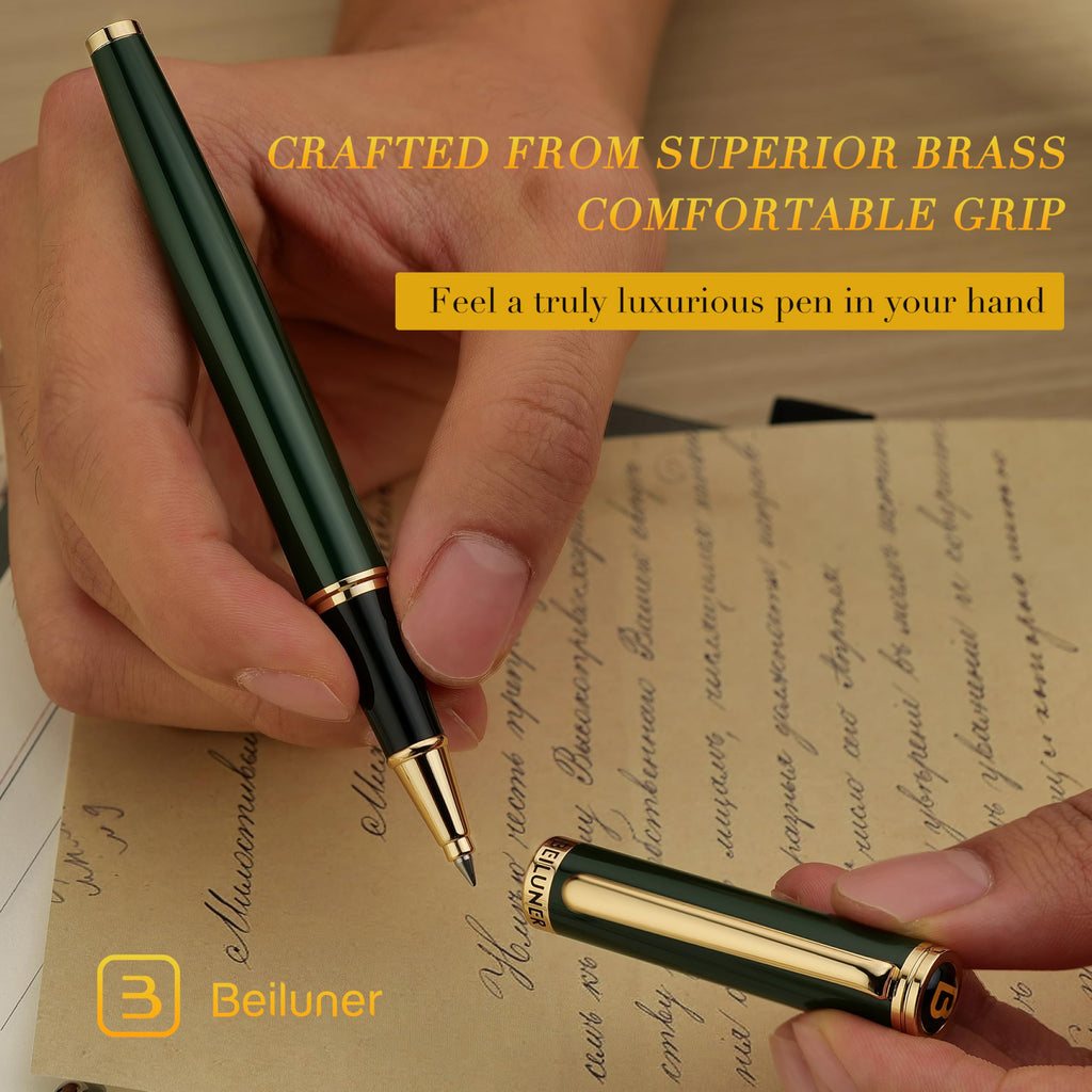 BEILUNER Luxury Rollerball Pen,24K Gold Trim,Noble and Elegant Designs,Schneider Ink Refill, Best Roller Ball Pen Gift Set for Men & Women, Professional, Executive Office, Nice Pens