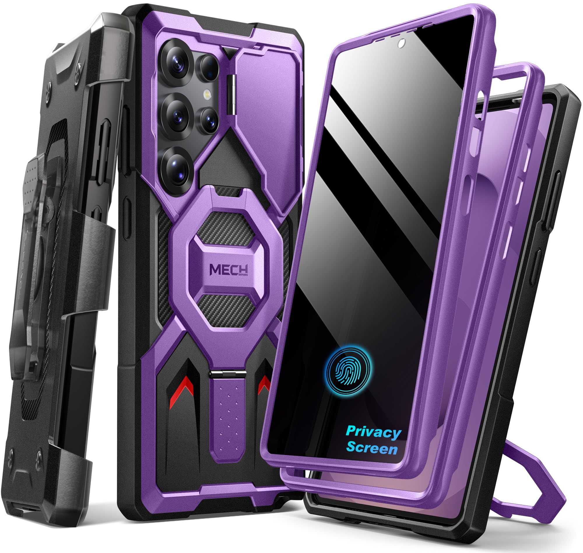TONGATE Magnetic Stand for Samsung Galaxy S25 Ultra Case with Privacy Screen Protector, [Compatible with Magsafe] [Military Drop Protection] S25 Ultra Case with Camera Cover & Belt Clip, Black 6.9"