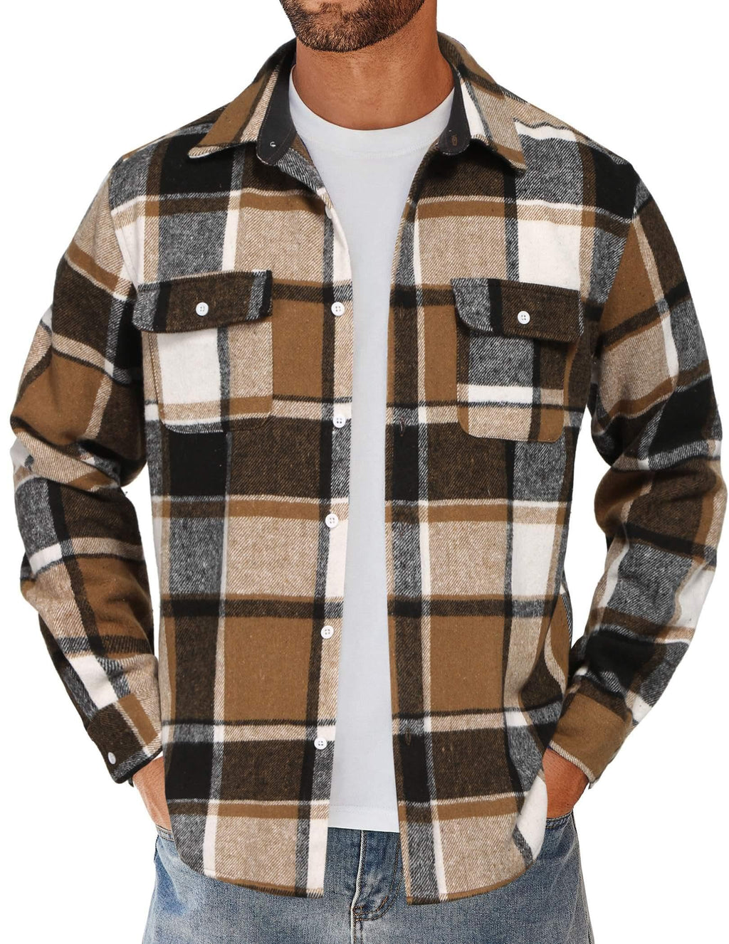 COOFANDY Men's Flannel Shirts Long Sleeve Cotton Plaid Shirt Jacket Casual Button Down Shirt with Pockets