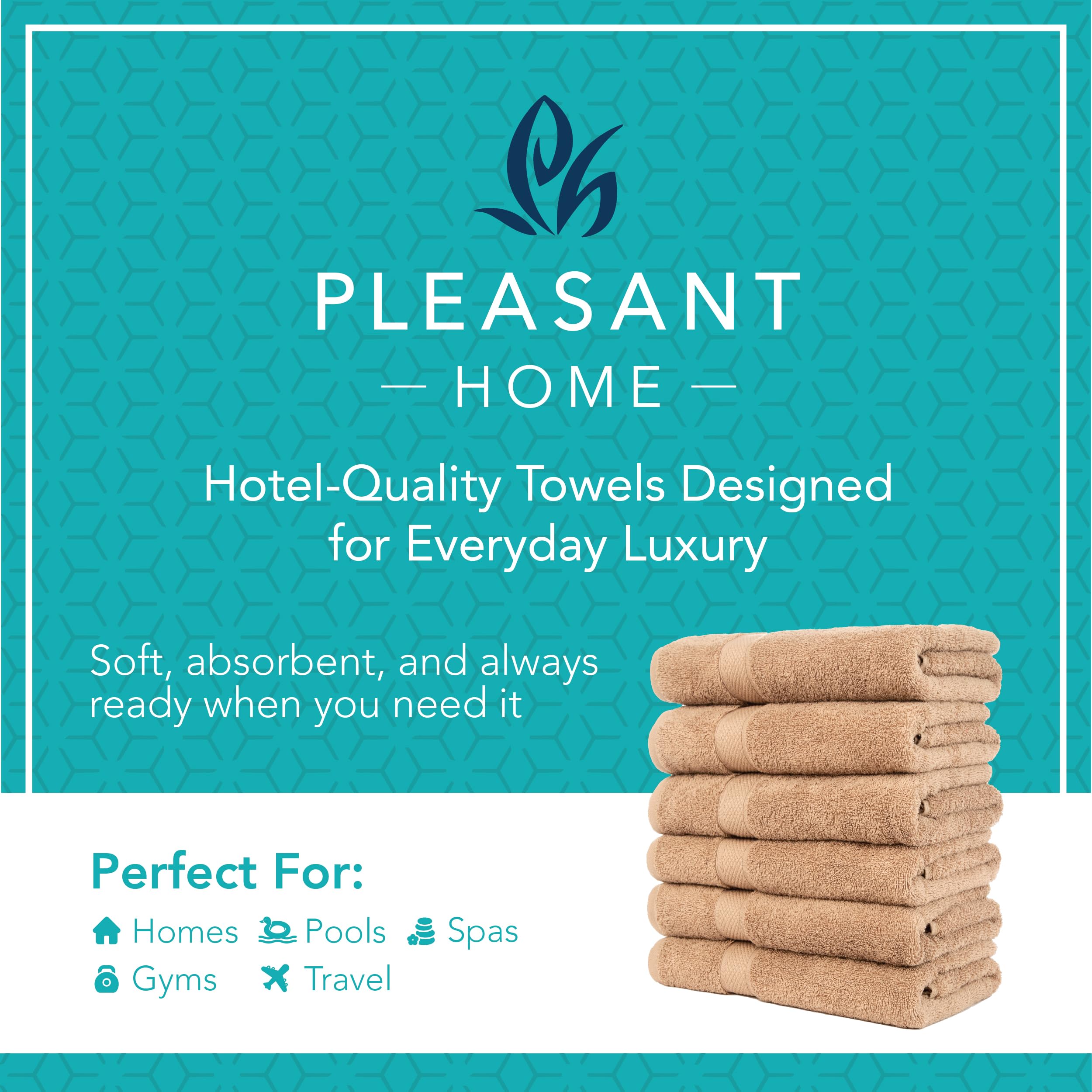 Pleasant Home Bath Towels Set of 6 (24” x 50”) 100% Cotton, 515 GSM | Lightweight, Soft & Highly Absorbent Luxury Towels for Bathroom | for Gym, Pool & Spa | 6 Pack, Gray