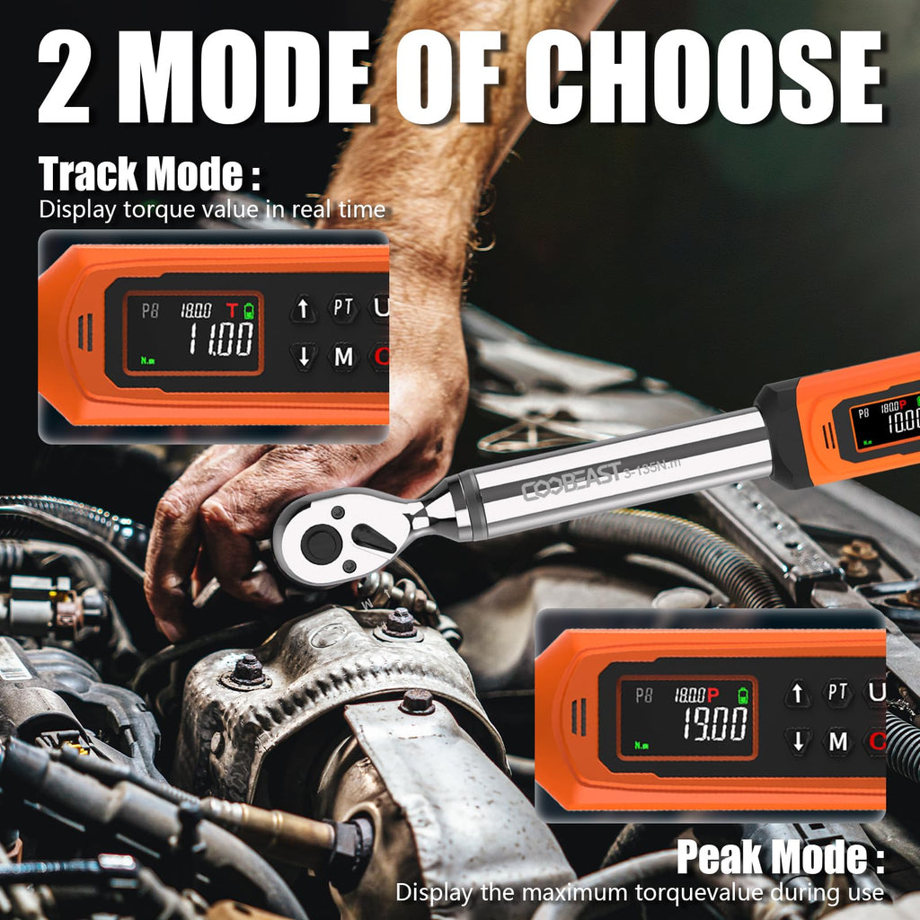 Digital Torque Wrench, 1/2 Drive Electronic Torque Screwdriver with Preset Value(3.76-250.8 Ft.lbs./5.1-340Nm), Buzzer and LED Flash Five Units of Measure Torque Wrench for Motorcycle, Auto Repair