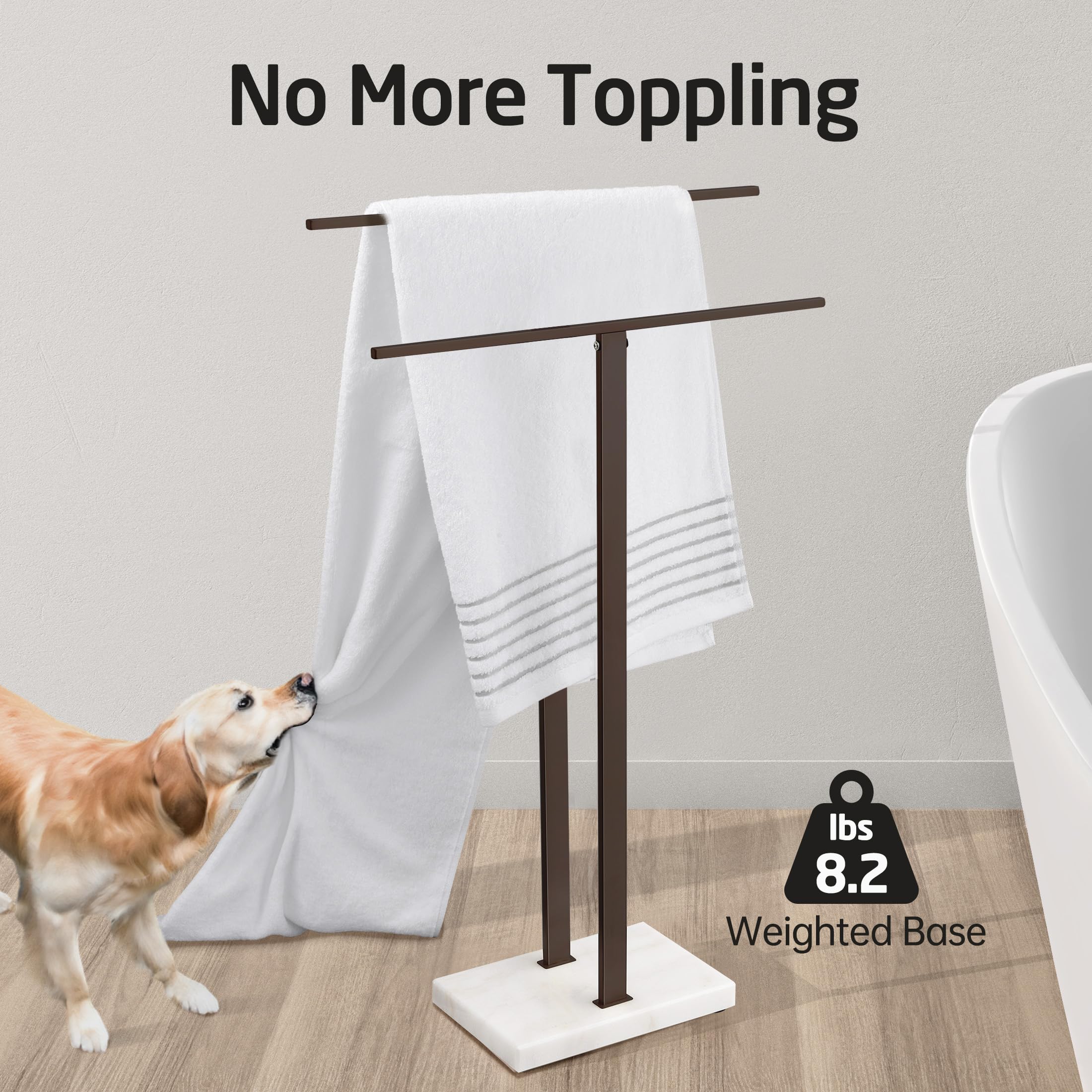 KES Standing Towel Rack with Black Natural Marble Base, 2-Tier Towel Rack Stand for Bathroom Floor, Bath Towel Holder Fits Bath Towel & Hand Towel,18/8 Stainless Steel, BTH217-BBK