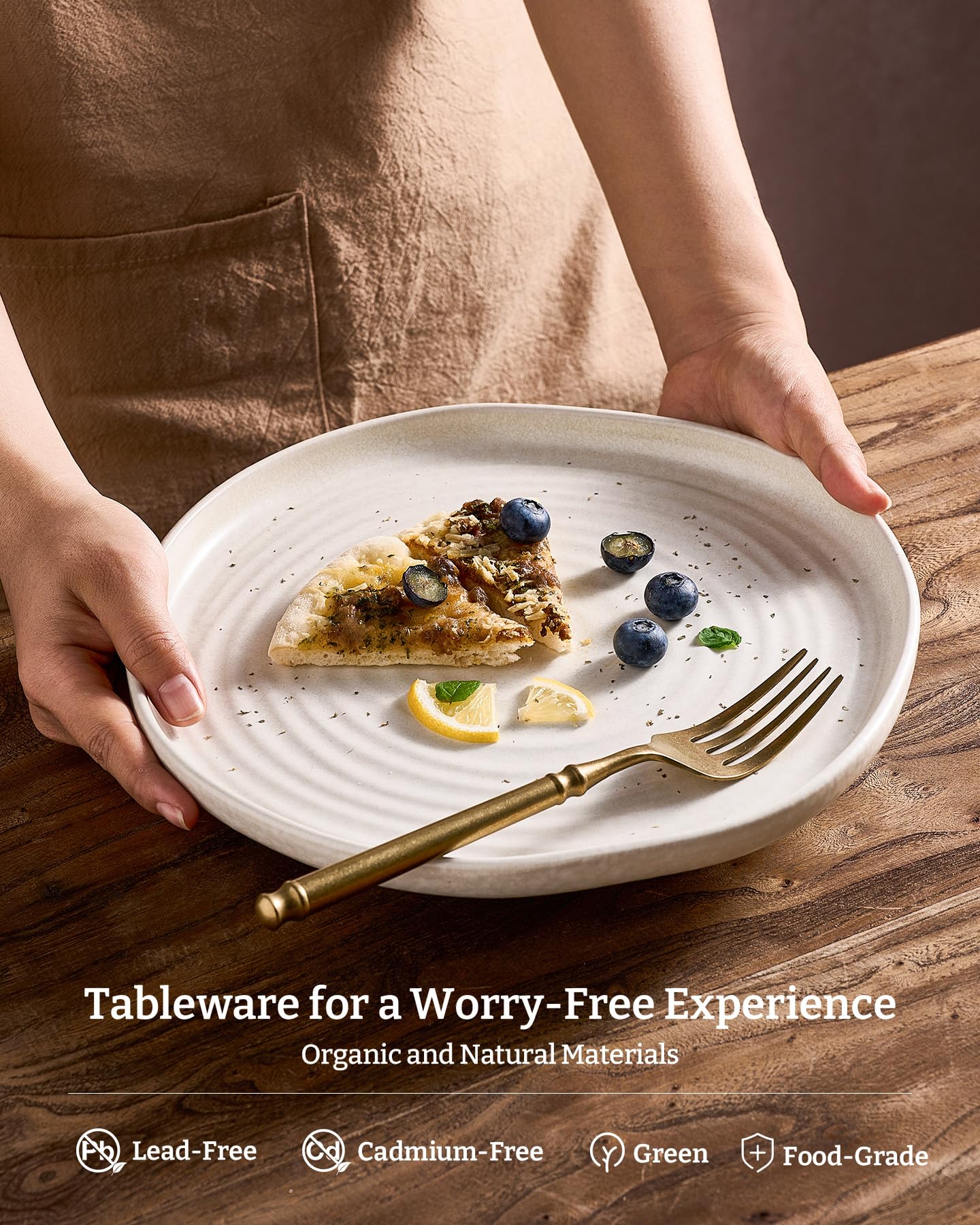 Famiware Pluto Stoneware Dinnerware Sets, 12-Piece Double Reactive Glaze Plates and Bowls Sets, Dishware Sets for Everyday & Formal Dining, Irregular Edge Dishes, Service for 4, Matte Beige White