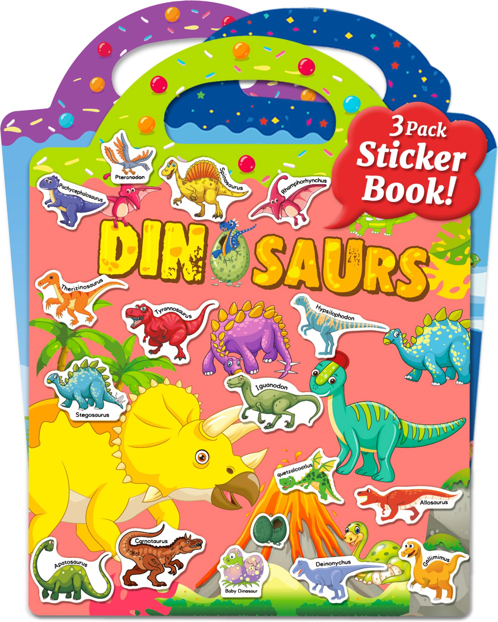 Benresive Reusable Sticker Book for Toddlers, Stickers for Kids, Travel Toys for Arts & Crafts Activities, Birthday Gift for Boys & Girls, Animals Dinosaurs Insects Themes
