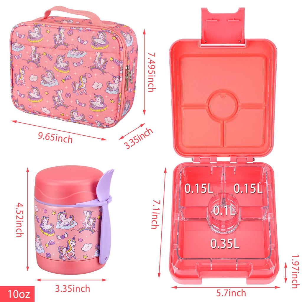 Bento Lunch Box Set for Kids with 10oz Soup Thermo, Leak-Proof Lunch Containers with 4 Compartment, Kids Thermo Hot Food Jar and Insulated Lunch Bag for Kid to School,BPA-Free(Basketball)