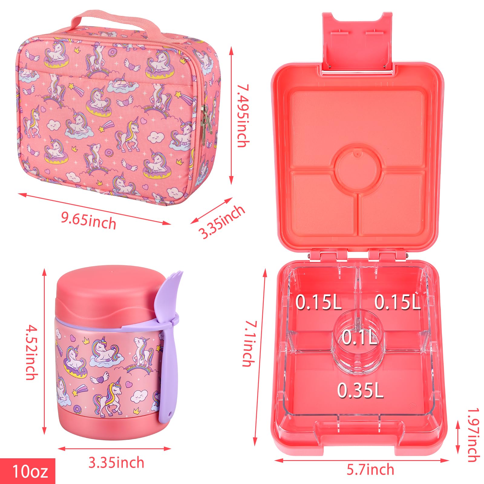 Bento Lunch Box Set for Kids with 10oz Soup Thermo, Leak-Proof Lunch Containers with 4 Compartment, Kids Thermo Hot Food Jar and Insulated Lunch Bag for Kid to School,BPA-Free(Basketball)