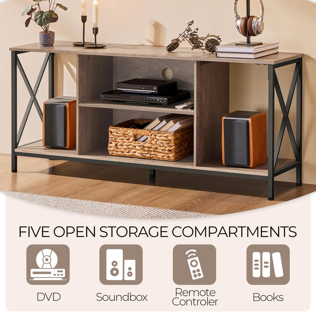 Yaheetech Industrial TV Stand for 55 Inch TV, Entertainment Center Media Console Table with Open Storage for Living Room, Wood Modern Furniture, Gray