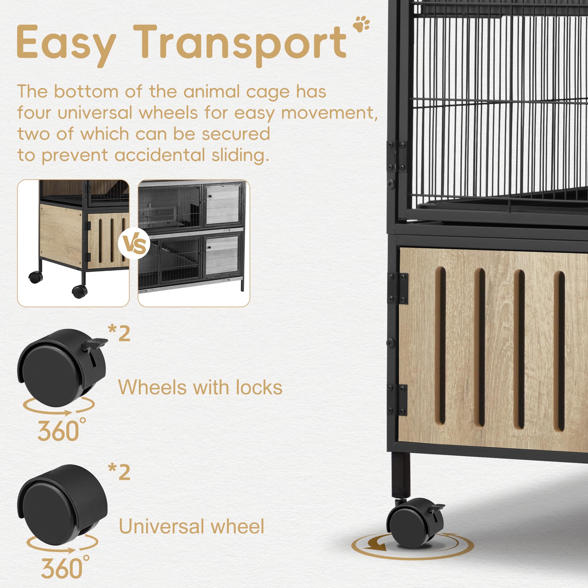 Fragess Metal Large Guinea Pig Cages 5 Levels, 60" H Rolling Ferret Cage with Removable Ramps & Double Door, Cages with Locker, Squirrel Cage Christmas Decoration Pet Crate Furniture