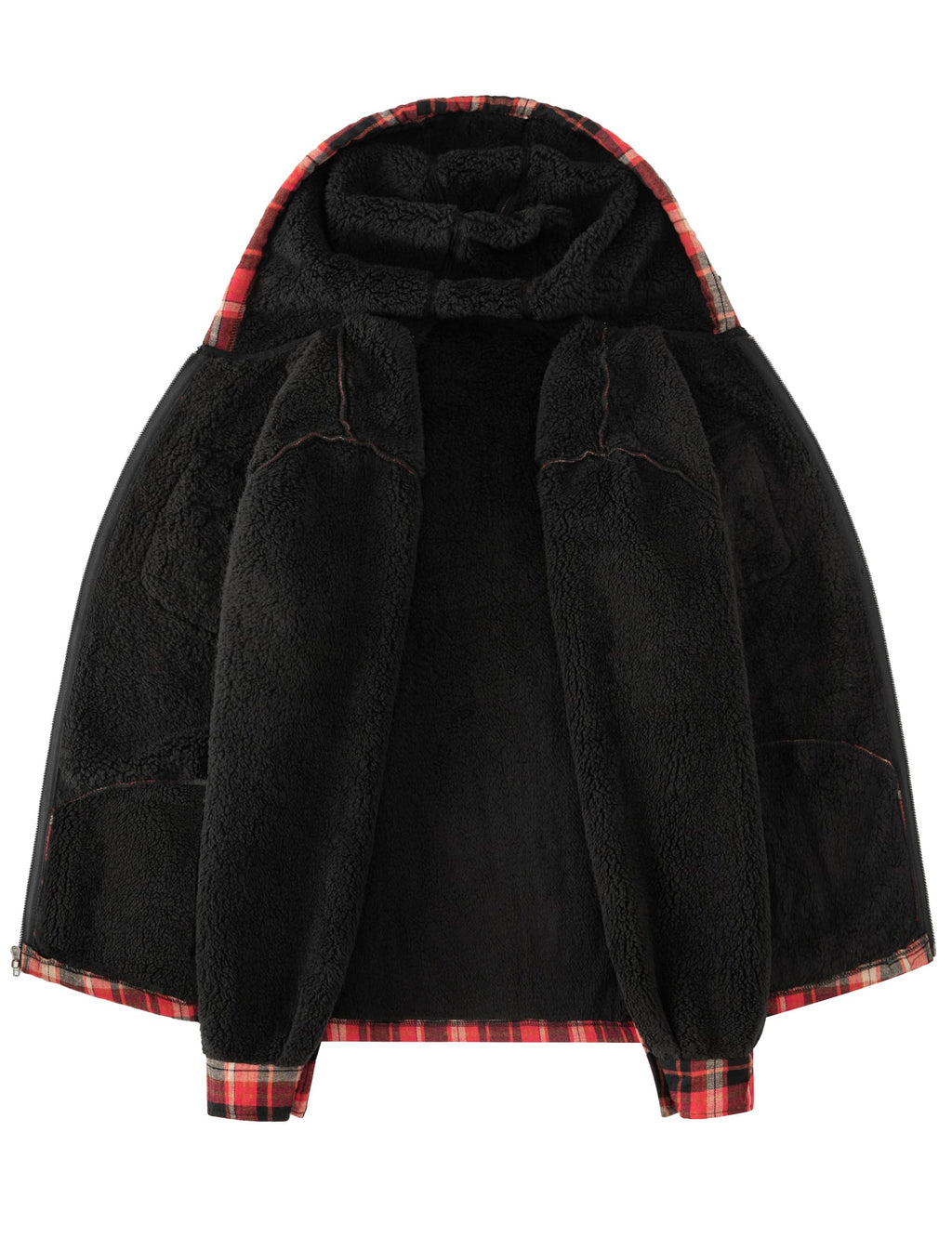 Men's Flannel Plaid Hooded Jackets Full Zip Sherpa Fleece Lined Hoodies Fashion Warm Coat