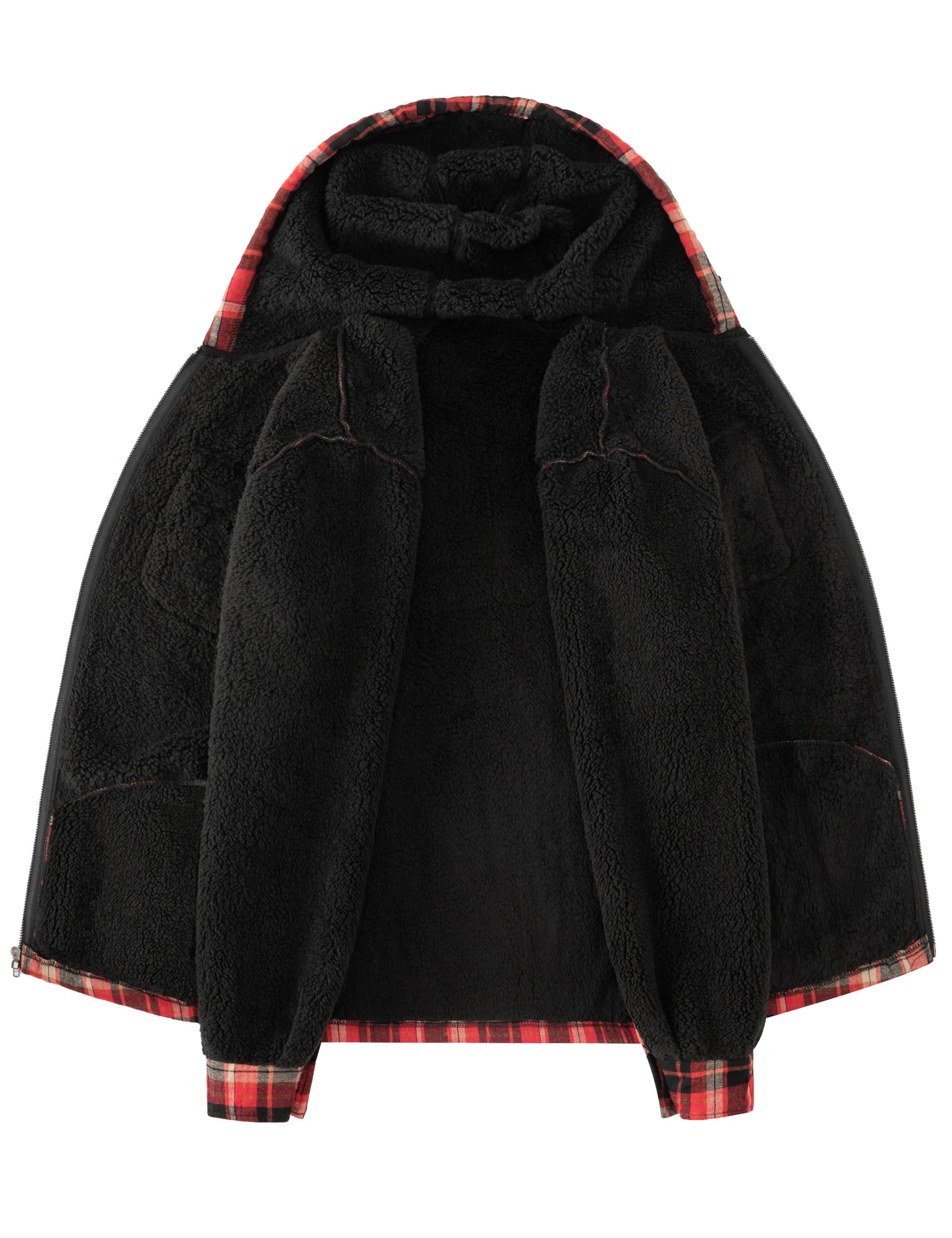 Men's Flannel Plaid Hooded Jackets Full Zip Sherpa Fleece Lined Hoodies Fashion Warm Coat