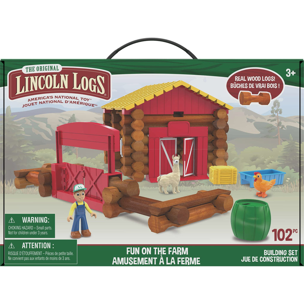 Lincoln Logs – Fun On The Farm - 102 Parts - Real Wood Logs - Ages 3+