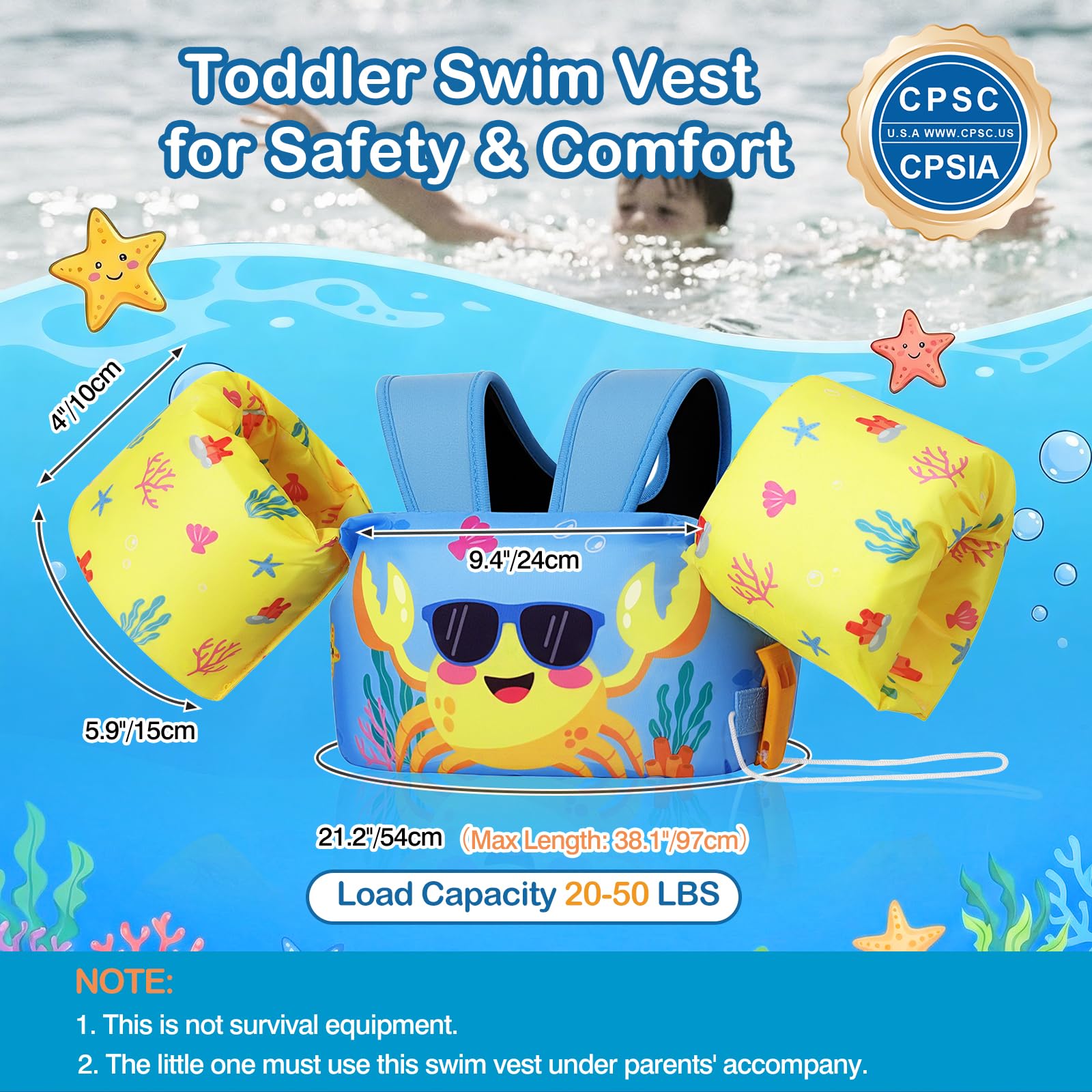 Moko Swim Arm Band for Kids 20-30-50 lbs, Cute Cartoon Toddler Swim Vest, Swimming Water Wings Pool Floaties Sleeve for Children Learn to Swim