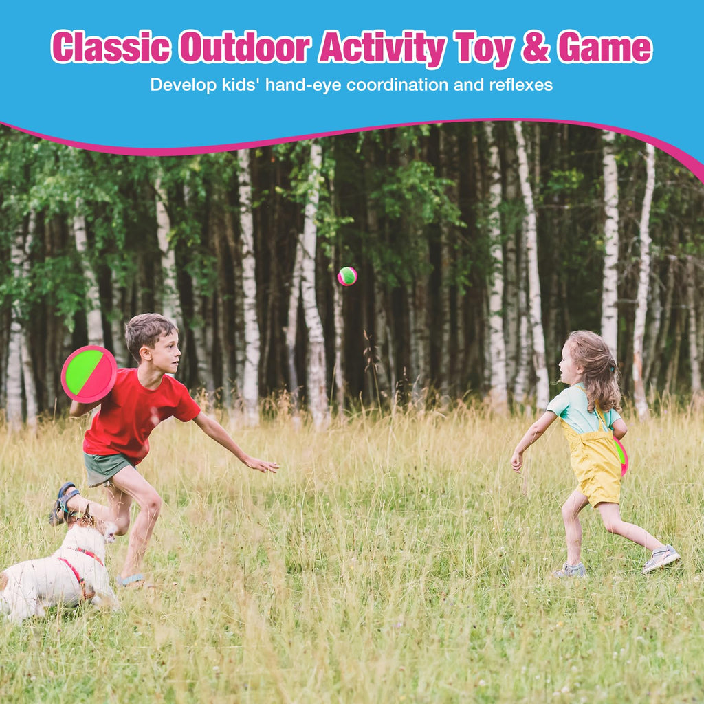 Toss and Catch Ball Game Set - Outdoor & Indoor Sports Toys for Kids - Outside Games for Yard, Lawn, Camping, Beach, Pool - Classic Sticky Paddle Ball Toy for 3 4 5 6 7 8-12 Year Old Boys Girls Gifts
