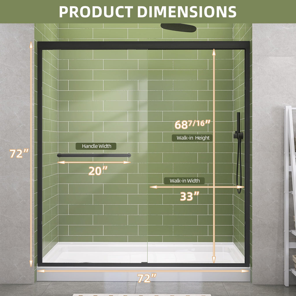 GETPRO Shower Door Sliding 44-48 in. W x 72 in. H Semi-Frameless Bypasss Double Sliding Doors for Shower,1/4 inch Clear Tempered Walk-in Shower Glass Door Brushed Nickel