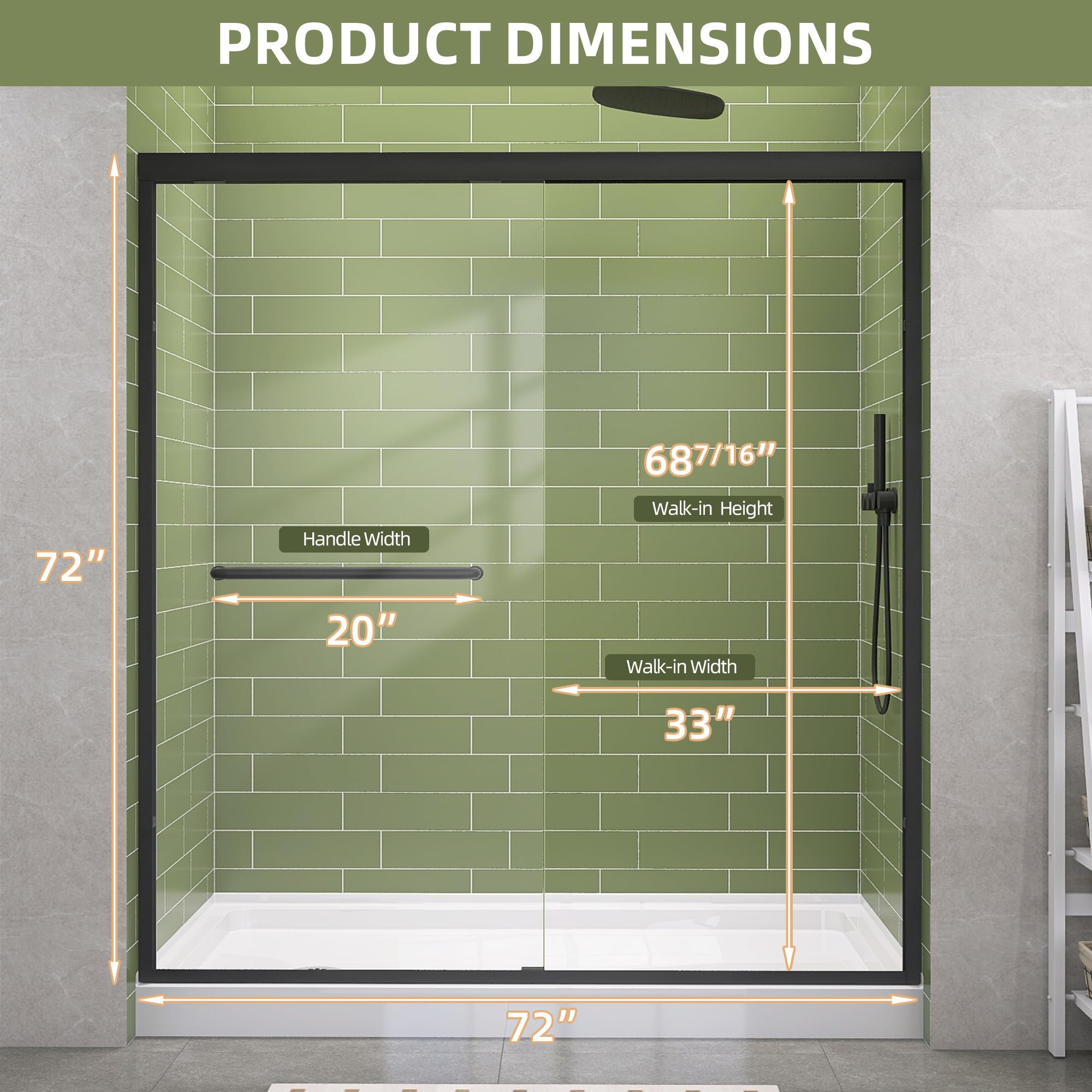 GETPRO Shower Door Sliding 44-48 in. W x 72 in. H Semi-Frameless Bypasss Double Sliding Doors for Shower,1/4 inch Clear Tempered Walk-in Shower Glass Door Brushed Nickel