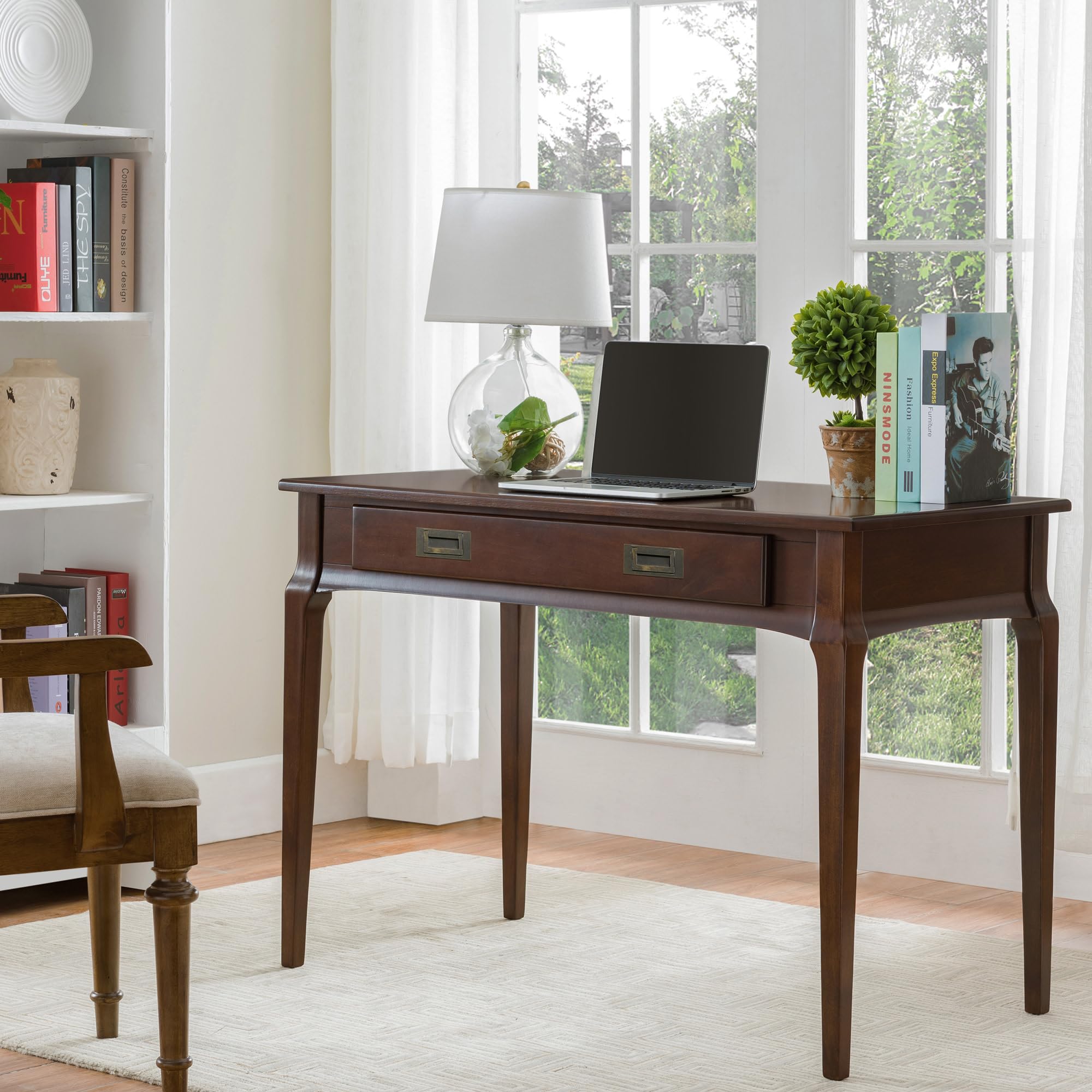 Leick Home Cottage White Turned leg Laptop Desk with Center Drawer, White