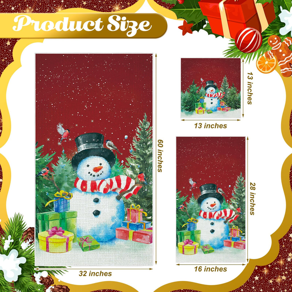 Preboun 3 Pack Christmas Gnome Bathroom Towels Set - Christmas Tree Hand Towels, Winter Snowflake Bath Towels, Soft Absorbent Dish Towels for Bathroom, Kitchen, Home, Hotel, Beach, Gym, Spa