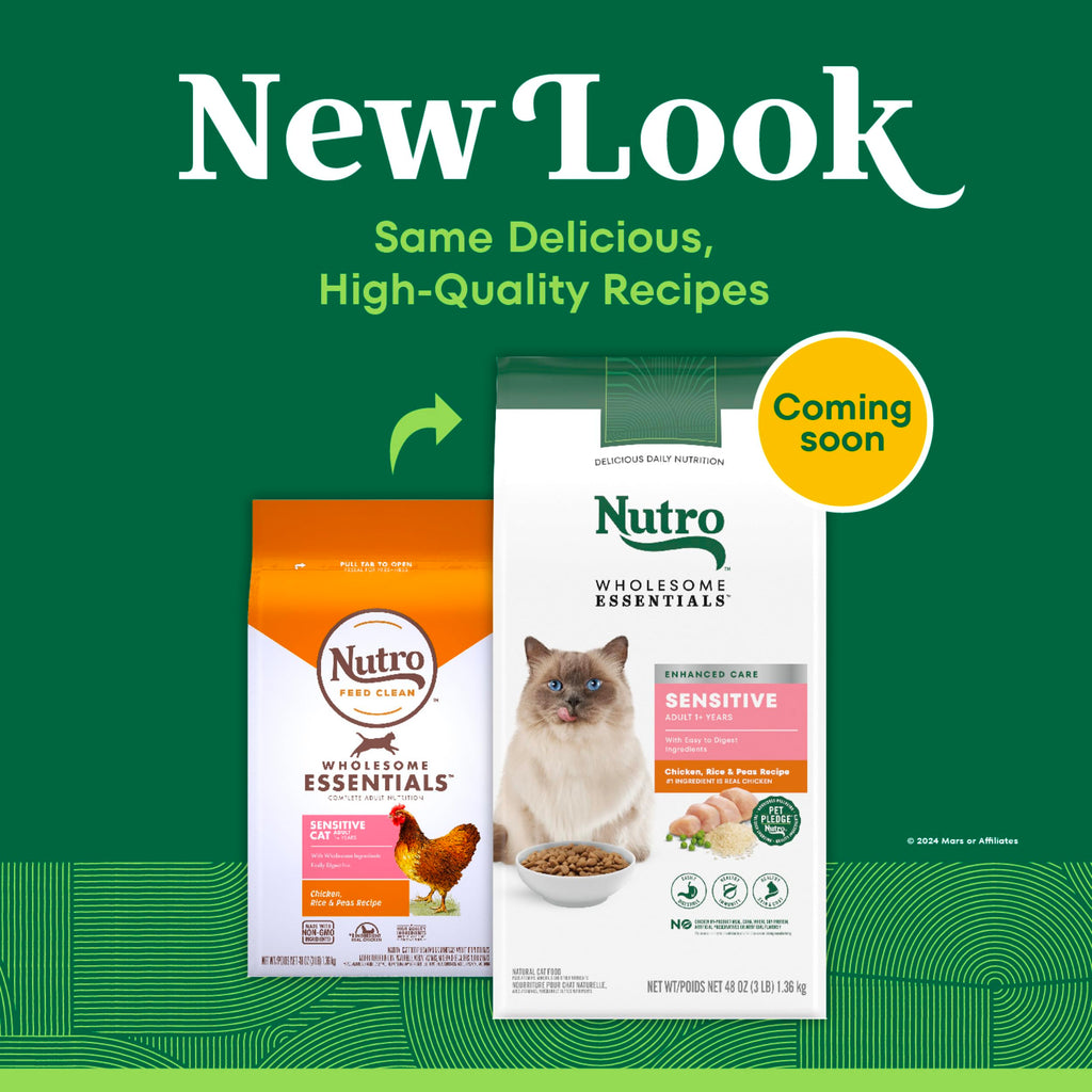 Nutro Wholesome Essentials Natural Dry Cat Food Sensitive Stomach, Chicken, Rice & Peas Recipe Cat Kibble, 3 lb. Bag