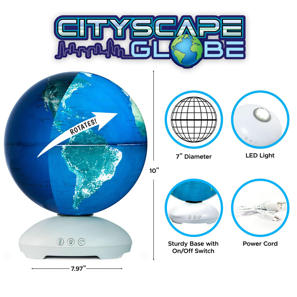 USA Toyz Illuminated Globe for Kids Learning- 3-in-1 STEM Globes of the World with Stand, Constellation Map, Built-in LED Night Light Desk Globe Lamp, Non-Tip Metal Base, 9.75” Tall, 7 Inch Diameter