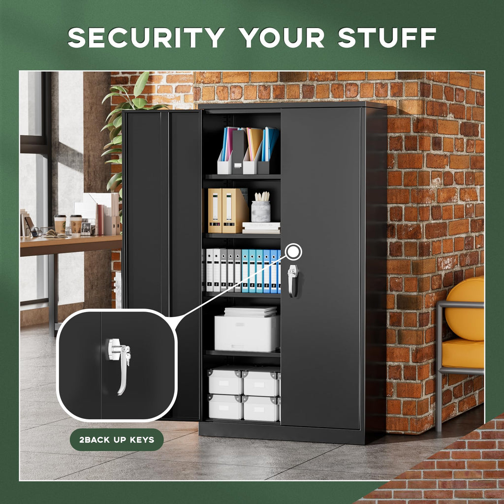 Greenvelly Metal Storage Cabinet, 36" Locking Storage Cabinet with Doors and Shelves, Lockable Storage Cabinets for Home Office, Utility Locker Cabinet, Steel Garage Cabinet with 2 Keys, Black
