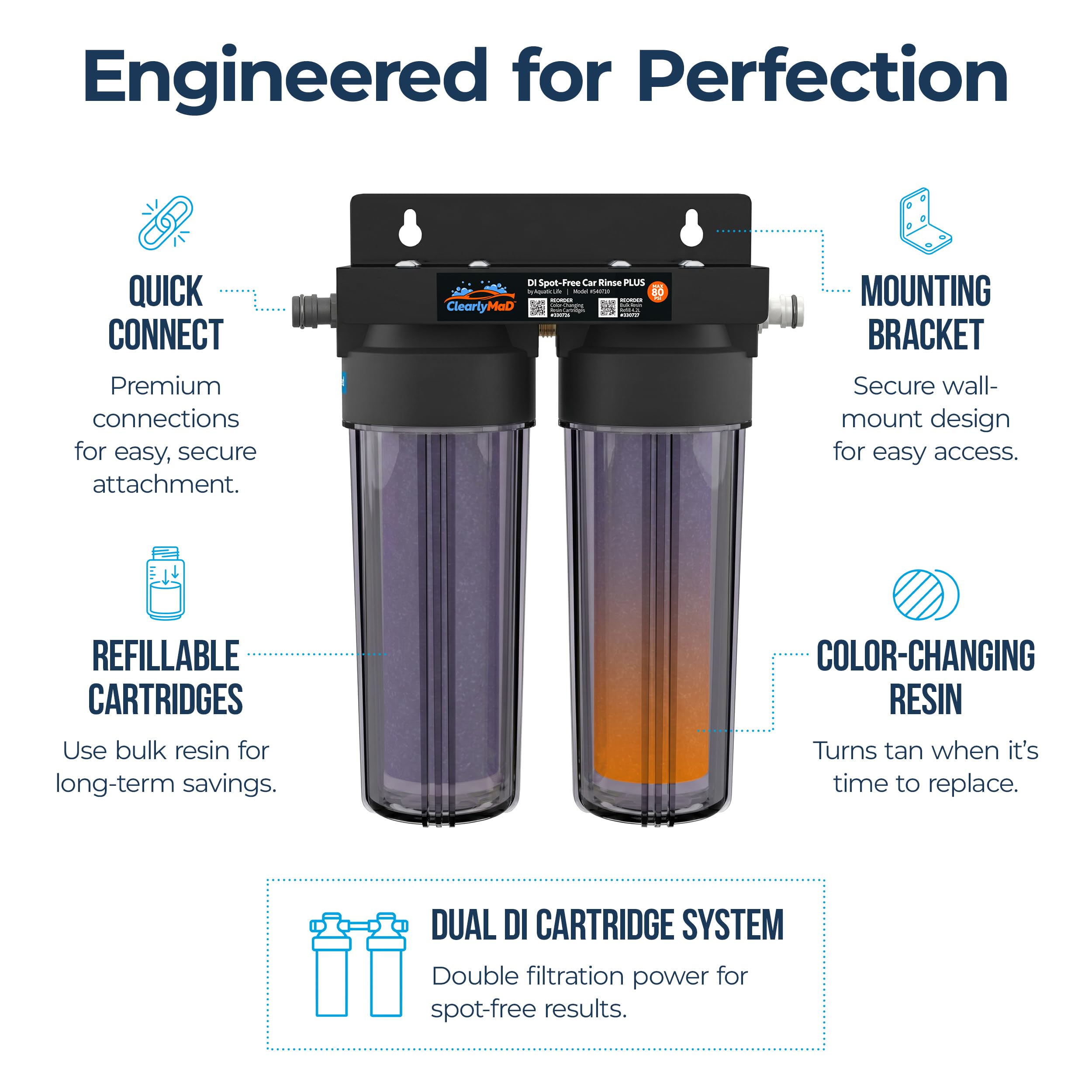 DI Spot-Free Car Wash Rinse Plus, Deionized System for Spotless Washing Dual Resin Filters, Complete Kit with Hose, Nozzle and Quick Connects, Prevent Water Spots on RVs and Windows