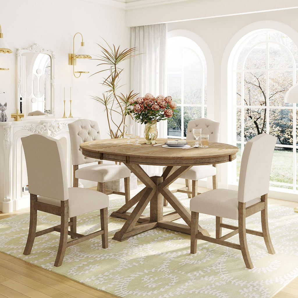 LUMISOL Round Dining Table for 4-6 People, 41"-57" Extendable Kitchen Table with 16" Removable Leaf for Small Places, Kitchen, Dining Room, Espresso