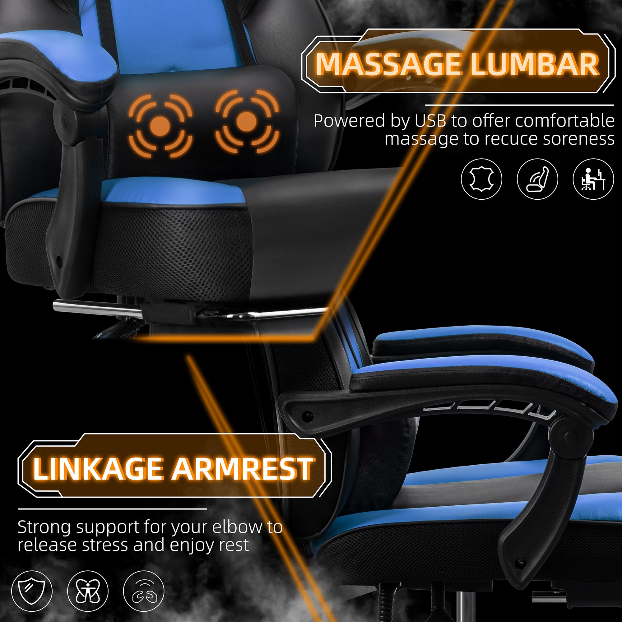 Shintenchi Gaming Chair,Video Game Chair with footrest and Massage Lumbar Support,Height Adjustable Game Chair with 360°Swivel Seat Ergonomic Computer Chair with Headrest for Office or Gaming(Blue)